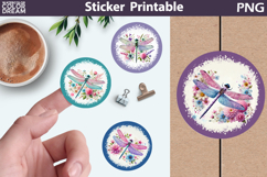 Pastel Dragonfly Sticker | Dragonfly Floral Round Sticker Product Image 1