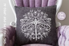 Dragonfly and Daisies Round Summer Ornament SVG For Pillow Decor