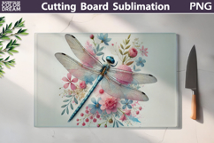 Dragonfly Floral Cutting Board | Glass Kitchen Cutting Board Product Image 1