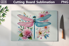 Dragonfly Floral Cutting Board | Glass Kitchen Cutting Board Product Image 1