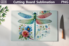 Dragonfly Floral Cutting Board | Glass Kitchen Cutting Board Product Image 1