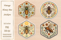 Vintage Honey Bee Stickers | Watercolor PNG | Print&amp;Cut Product Image 1