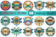 Dragonfly Floral Watercolor Bundle- 18 designs Product Image 1
