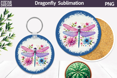 Dragonfly Floral Round Coaster | Dragonfly Car Coaster Product Image 1