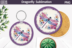 Dragonfly Floral Round Coaster | Dragonfly Car Coaster Product Image 1