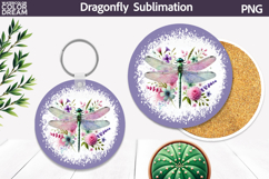 Dragonfly Floral Round Coaster | Dragonfly Car Coaster Product Image 1