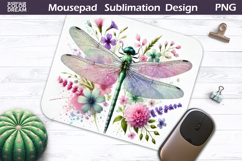 Dragonfly Mousepad | Pastel Dragonfly Floral Sublimation Product Image 1