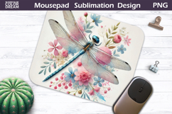 Dragonfly Mousepad | Pastel Dragonfly Floral Sublimation Product Image 1