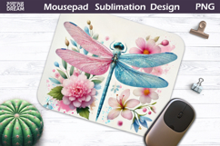 Dragonfly Mousepad | Pastel Dragonfly Floral Sublimation Product Image 1
