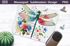 Dragonfly Mousepad | Pastel Dragonfly Floral Sublimation Product Image 1