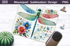 Dragonfly Mousepad | Pastel Dragonfly Floral Sublimation Product Image 1
