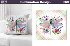 Pastel Dragonfly Sublimation | Gingham Floral PNG Design Product Image 1