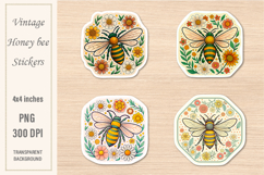 Vintage Honey Bee Stickers | Watercolor PNG | Print&amp;Cut Product Image 1