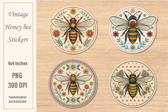 Vintage Honey Bee Stickers | Watercolor PNG | Print&amp;Cut Product Image 1