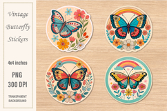 Vintage Butterfly Stickers | Watercolor PNG | Print&amp;Cut Product Image 1
