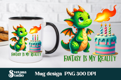 Cute dragon mug PNG design | Fantasy dragon mug wrap Product Image 1