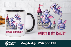 Cute dragon mug PNG design | Fantasy dragon mug wrap Product Image 1
