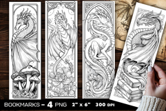 Dragons coloring bookmark, dragon coloring page bookmark Product Image 1