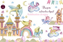 Dragons and fairytale castles watercolor clipart Product Image 1