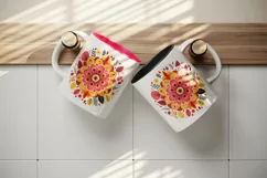 Drawing cute colorful mandala autumn leaves flowers ornament print 20 oz tumbler skinny mug wrap clipart t-shirt sublimation printable design
