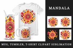 Drawing cute colorful mandala autumn leaves flowers ornament print 20 oz tumbler skinny mug wrap clipart t-shirt sublimation printable design