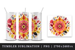 Drawing cute colorful mandala autumn leaves flowers ornament print 20 oz tumbler skinny mug wrap clipart t-shirt sublimation printable design