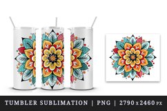 Drawing cute colorful mandala leaves flowers ornament print 20 oz tumbler skinny mug wrap clipart t-shirt sublimation printable design