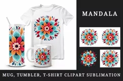 Drawing cute colorful mandala leaves flowers ornament print 20 oz tumbler skinny mug wrap clipart t-shirt sublimation printable design