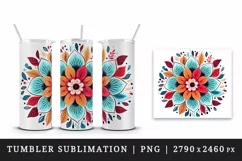 Drawing cute colorful mandala leaves flowers ornament print 20 oz tumbler skinny mug wrap clipart t-shirt sublimation printable design