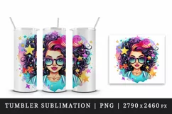 drawing cute cool glamour black girl woman superstar glasses stars print 20 oz tumbler skinny mug wrap clipart t-shirt sublimation printable design