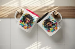 drawing cute cool glamour black girl woman superstar glasses stars print 20 oz tumbler skinny mug wrap clipart t-shirt sublimation printable design