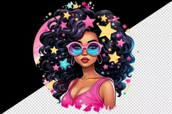 drawing cute cool glamour black girl woman superstar glasses stars print 20 oz tumbler skinny mug wrap clipart t-shirt sublimation printable design