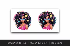 drawing cute cool glamour black girl woman superstar glasses stars print 20 oz tumbler skinny mug wrap clipart t-shirt sublimation printable design