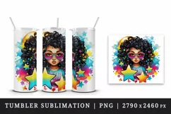 drawing cute cool glamour black girl woman superstar glasses stars print 20 oz tumbler skinny mug wrap clipart t-shirt sublimation printable design