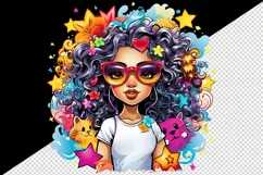 drawing cute cool glamour black girl woman superstar glasses stars print 20 oz tumbler skinny mug wrap clipart t-shirt sublimation printable design