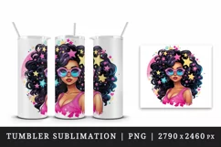 drawing cute cool glamour black girl woman superstar glasses stars print 20 oz tumbler skinny mug wrap clipart t-shirt sublimation printable design