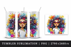 drawing cute cool glamour black girl woman superstar glasses stars print 20 oz tumbler skinny mug wrap clipart t-shirt sublimation printable design