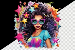 drawing cute cool glamour black girl woman superstar glasses stars print 20 oz tumbler skinny mug wrap clipart t-shirt sublimation printable design
