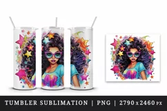 drawing cute cool glamour black girl woman superstar glasses stars print 20 oz tumbler skinny mug wrap clipart t-shirt sublimation printable design