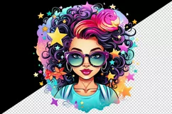 drawing cute cool glamour black girl woman superstar glasses stars print 20 oz tumbler skinny mug wrap clipart t-shirt sublimation printable design