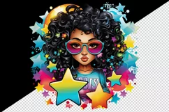 drawing cute cool glamour black girl woman superstar glasses stars print 20 oz tumbler skinny mug wrap clipart t-shirt sublimation printable design