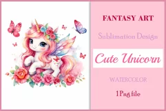Watercolor illustration hand drawn clip art cute pink unicorn. Bright and colorful colors perfect for greeting card, birthday, baby shower, print, mug design and more. Pastel сolorful clipart, high resolution. Well for printing and sublimation 