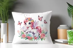 Watercolor illustration hand drawn clip art cute pink unicorn. Bright and colorful colors perfect for greeting card, birthday, baby shower, print, mug design and more. Pastel сolorful clipart, high resolution. Well for printing and sublimation 