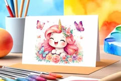 Watercolor illustration hand drawn clip art cute pink unicorn. Bright and colorful colors perfect for greeting card, birthday, baby shower, print, mug design and more. Pastel сolorful clipart, high resolution. Well for printing and sublimation 