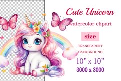 Watercolor illustration hand drawn clip art cute pink unicorn. Bright and colorful colors perfect for greeting card, birthday, baby shower, print, mug design and more. Pastel сolorful clipart, high resolution. Well for printing and sublimation 