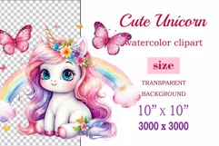 Watercolor illustration hand drawn clip art cute pink unicorn. Bright and colorful colors perfect for greeting card, birthday, baby shower, print, mug design and more. Pastel сolorful clipart, high resolution. Well for printing and sublimation 