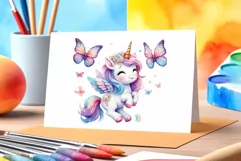 Watercolor illustration hand drawn clip art cute pink unicorn. Bright and colorful colors perfect for greeting card, birthday, baby shower, print, mug design and more. Pastel сolorful clipart, high resolution. Well for printing and sublimation 