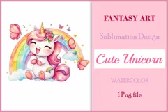 Watercolor illustration hand drawn clip art cute pink unicorn. Bright and colorful colors perfect for greeting card, birthday, baby shower, print, mug design and more. Pastel сolorful clipart, high resolution. Well for printing and sublimation 