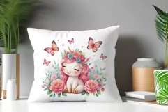 Watercolor illustration hand drawn clip art cute pink unicorn. Bright and colorful colors perfect for greeting card, birthday, baby shower, print, mug design and more. Pastel сolorful clipart, high resolution. Well for printing and sublimation 