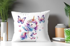 Watercolor illustration hand drawn clip art cute pink unicorn. Bright and colorful colors perfect for greeting card, birthday, baby shower, print, mug design and more. Pastel сolorful clipart, high resolution. Well for printing and sublimation 